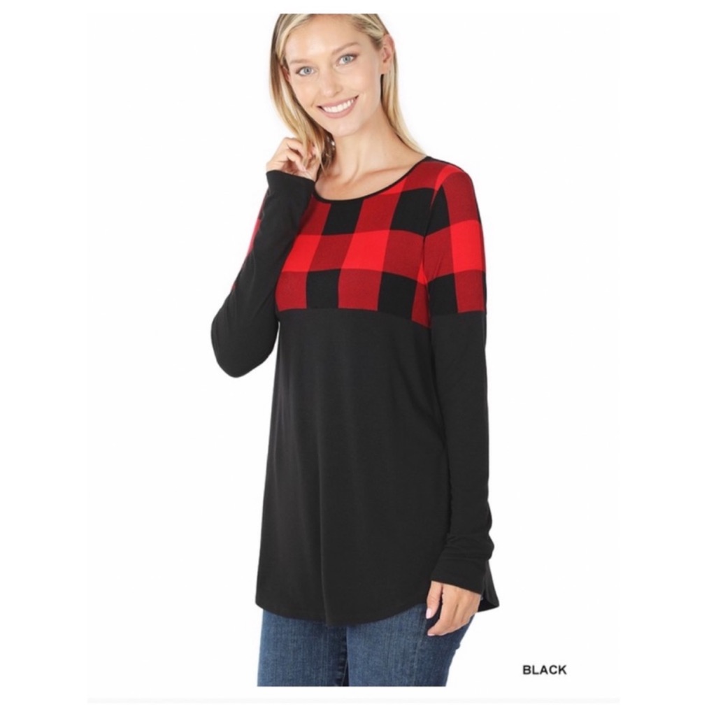 Half Plaid Half Solid Top